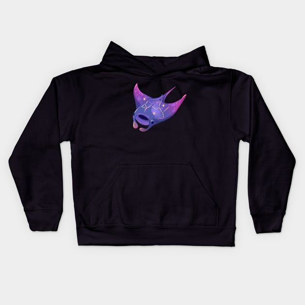 Galaxy Manta Ray Kids Hoodie by Claire Lin